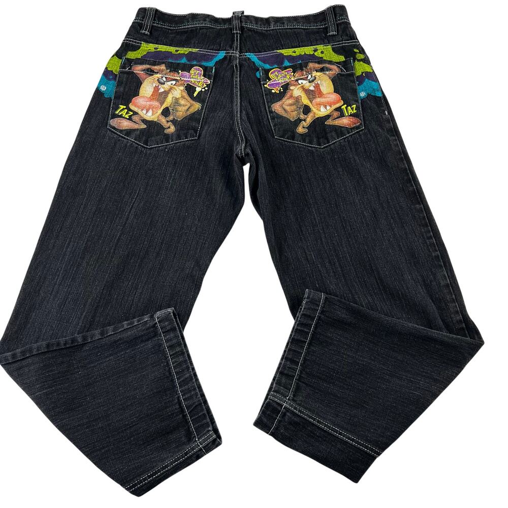 Lot29 Tasmanian devil Taz Black Y2K Skater Black Jeans Wide Leg size 36x29